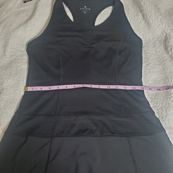 Athleta Serve It Up Tennis Dress Pleated Scoop Neck Racerback Mesh XS Black - Picture 16 of 16